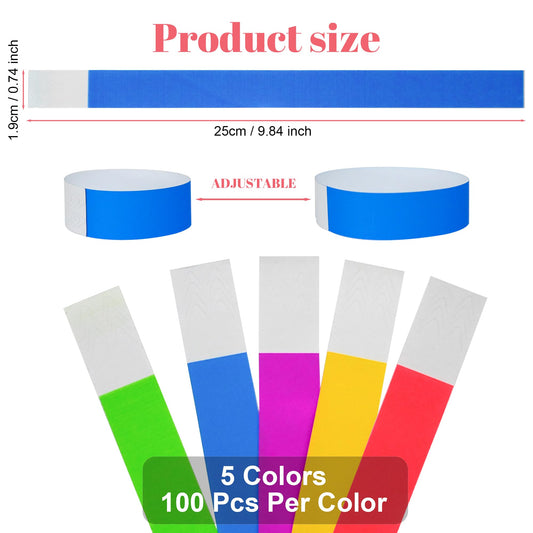 L LIKED X00 Pcs Wristbands for Events, Waterproof Paper Bracelets Neon Wrist Party Bands Entrance Wristbands for Events Music Festival Concert Contest (X Colors)