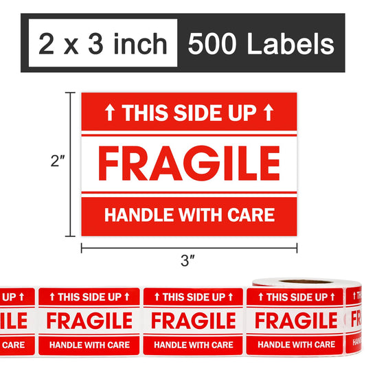 L LIKED 2"x 3" Fragile Stickers Strong Adhesive (Handle with Care,This Side Up) Labels for Shipping and Moving