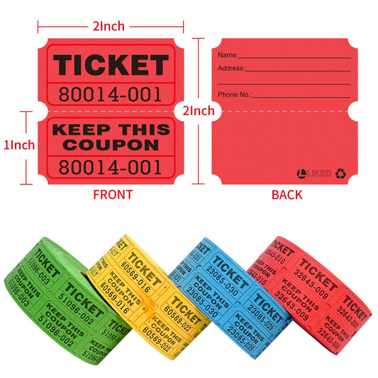L LIKED 2000&3000 Assorted Raffle Tickets Double Rolls 50/50 Stub Tickets with Consecutive Numbers 1000 Pairs per Roll,Assorted Rolls