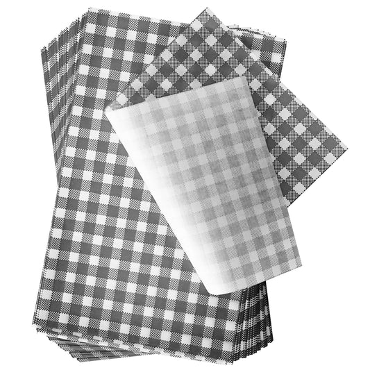 L LIKED 100 PCS Greaseproof Paper Sheets for Food, 30.5x30.5cm Food Grade Wrap Paper, Checkered Basket Liners Waterproof Wax Paper for Deli/BBQ Sandwich Hamburgers Cake Cheese Cookies Buffet